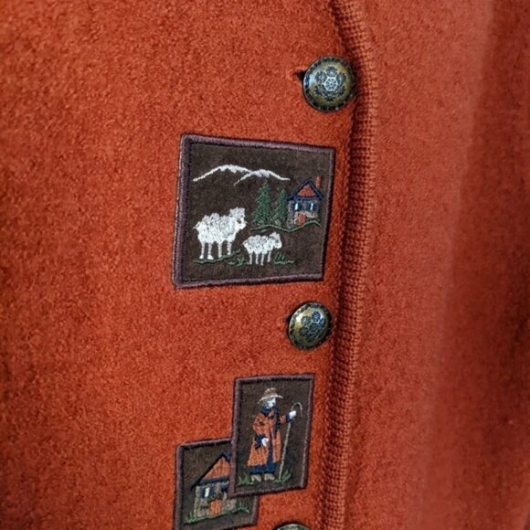 Vintage Lena collection boucle knit embroidered wool cardigan rust brown Small - Picture 10 of 11